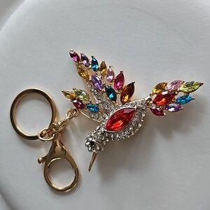 Multi Colors Hummingbird Keychain  Rhinestone Gold Color New